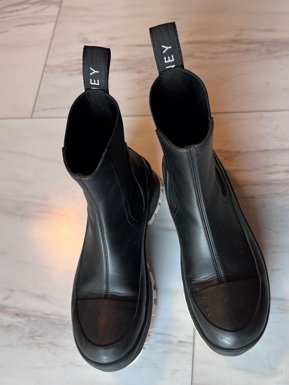 Stella McCartney Black Leather Chelsea Booties with White Lug Sole